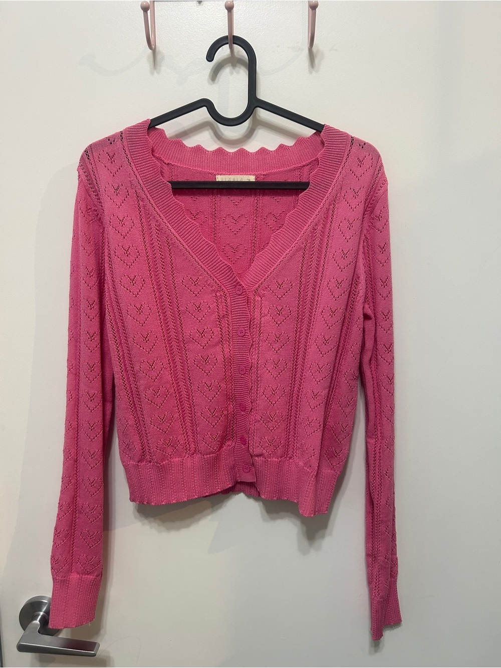 ILLA ILLA Hot Pink Scallop-Edge Openwork Button Cardigan